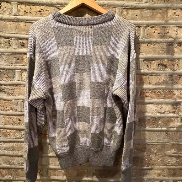 Men's Gray and Lilac Checkered Sweater - Picture 2 of 5